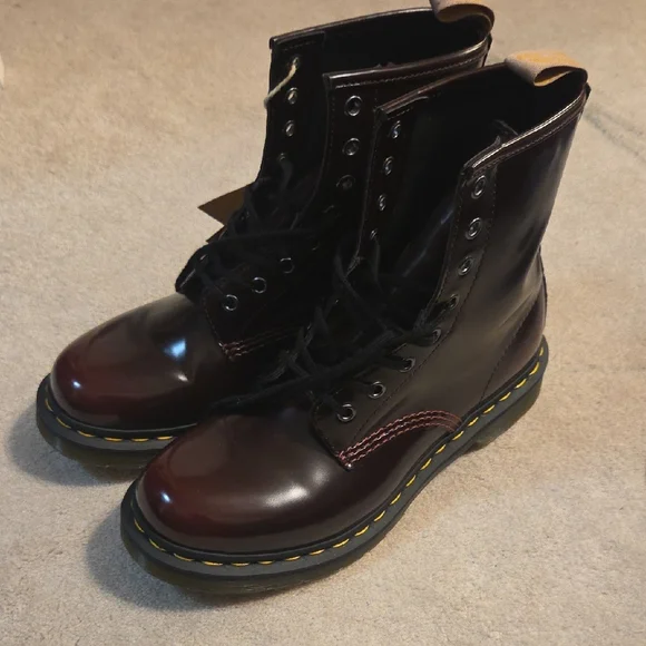 Dr. Martens Vegan Burgundy Boots - Picture 7 of 8
